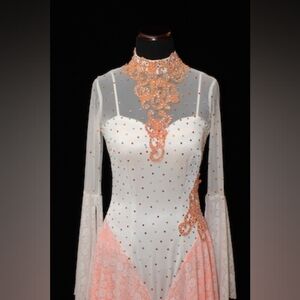Orange Creamsicle - Smooth Ballroom Starter Gown White & Peach w/ Swarovski
